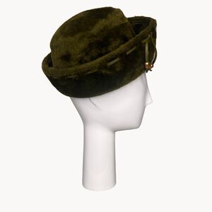 Vintage 60s Green Angora Blend Empress Hat Roller Cap West Germany Hess Bros